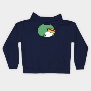 Frog Eating Hotdog Kids Hoodie